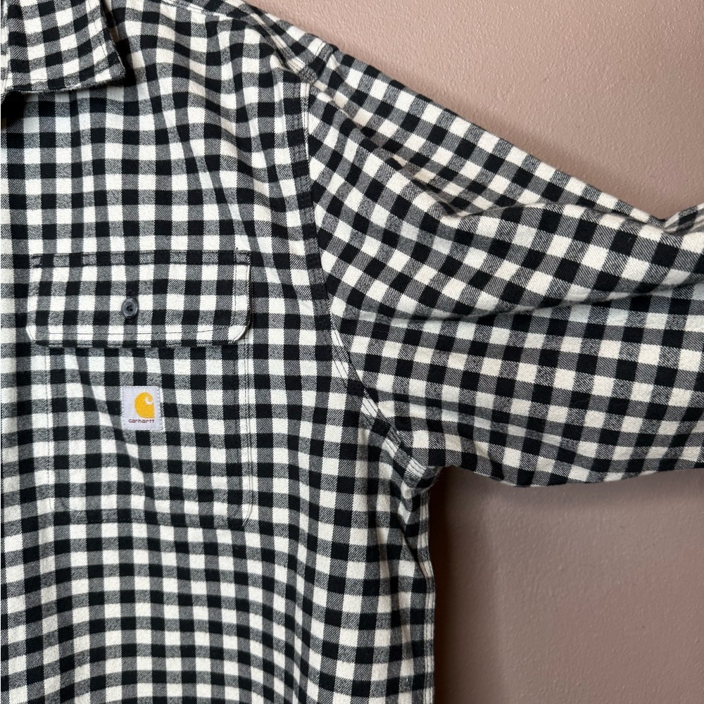 Carhartt Men's Loose Fit Plaid Flannel Long Sleeve Black & White Button Up XL - Picture 5 of 15